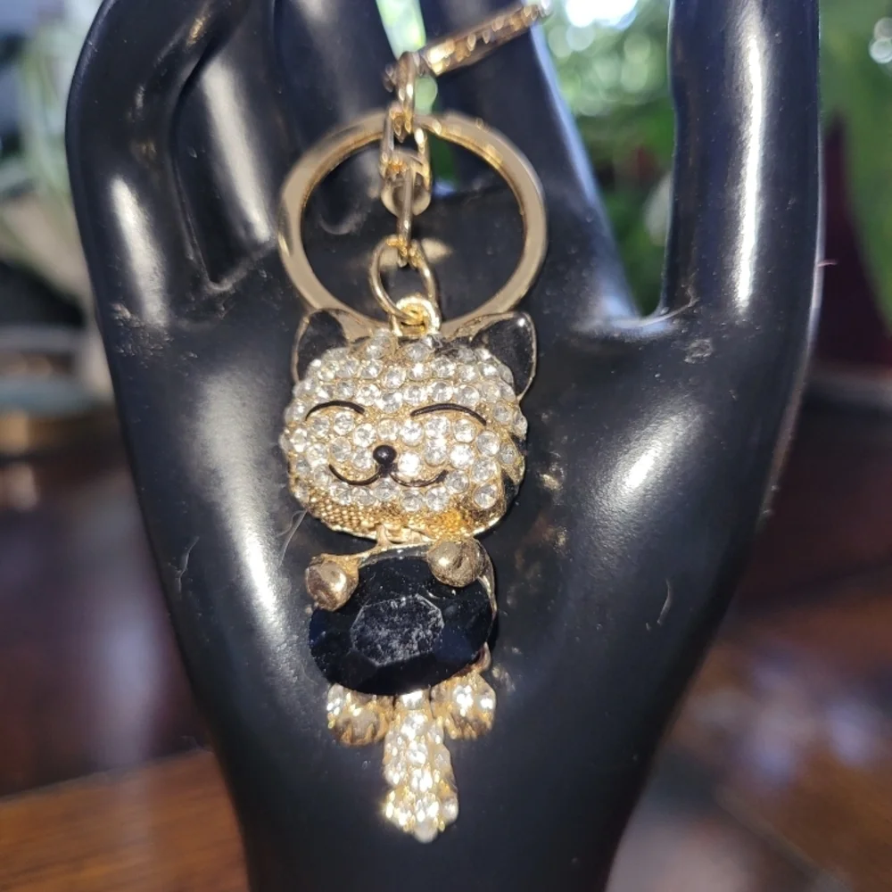 Sparkling Cat Bag Charm with Black Gem - Picture 2 of 5